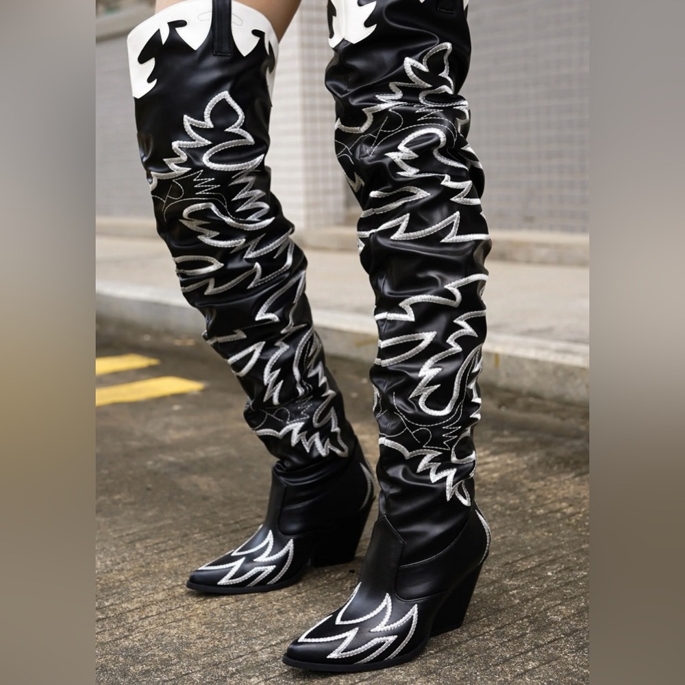 Dolls Kill Black and White Over the Knee Boots